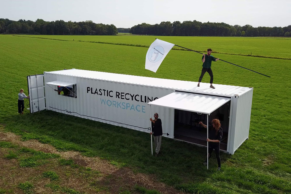 Recycling workspace in a shipping container